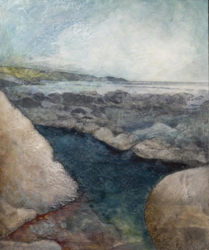 'The Pool and the Sea'Encaustic collage on cradled board 2018