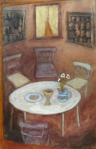 'The church's banquet'Encaustic on cradled board 2015