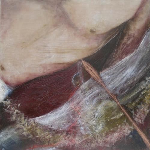 'Christ side-piercing spear'Encaustic on cradled board 2015